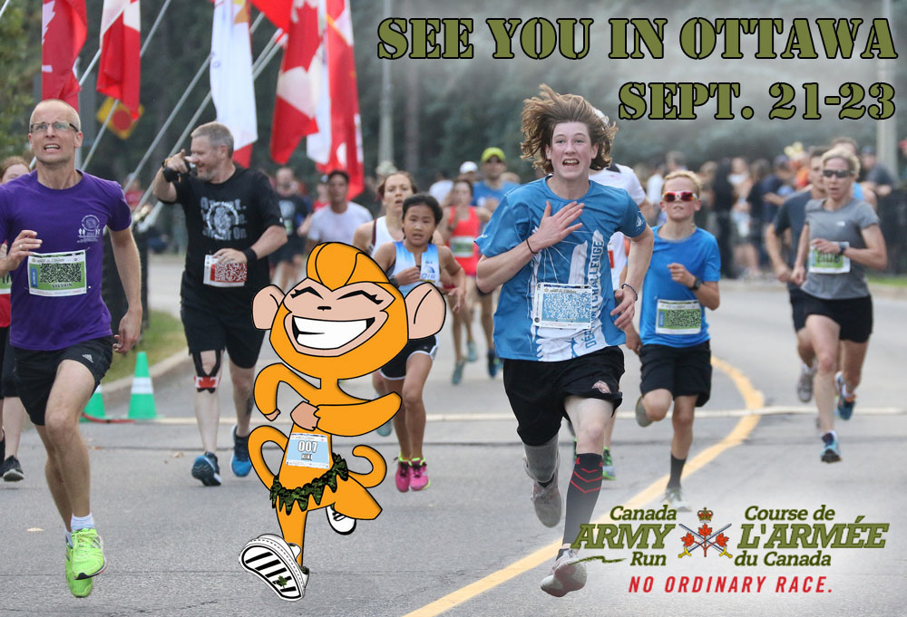 Run Little Monkey will be at the 2018 Army Run in Ottawa Sept 21-23
